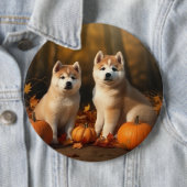 Akita Puppy Herfst Delight Pompoen Ronde Button 6,0 Cm (In situ)