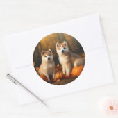 Akita Puppy Herfst Delight Pompoen Ronde Sticker (Envelop)