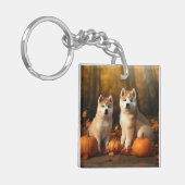 Akita Puppy Herfst Delight Pompoen Sleutelhanger (Voorkant Links)