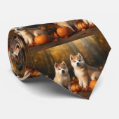 Akita Puppy Herfst Delight Pompoen Stropdas (Opgerold)
