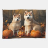 Akita Puppy Herfst Delight Pompoen Theedoek (Horizontaal)