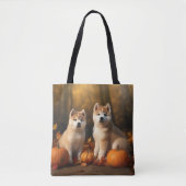 Akita Puppy Herfst Delight Pompoen Tote Bag (Voorkant)