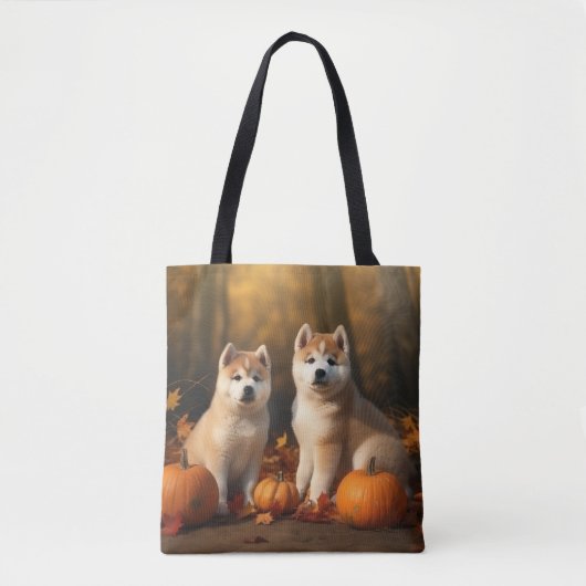 Akita Puppy Herfst Delight Pompoen Tote Bag (Voorkant)