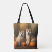 Akita Puppy Herfst Delight Pompoen Tote Bag (Achterkant)