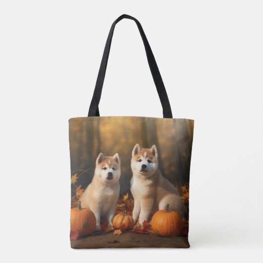 Akita Puppy Herfst Delight Pompoen Tote Bag (Achterkant)