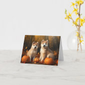 Akita Puppy Herfstpracht Pompoen Kaart (Gele Bloem)