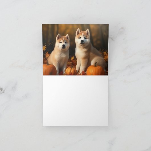 Akita Puppy Herfstpracht Pompoen Kaart (Binnen)