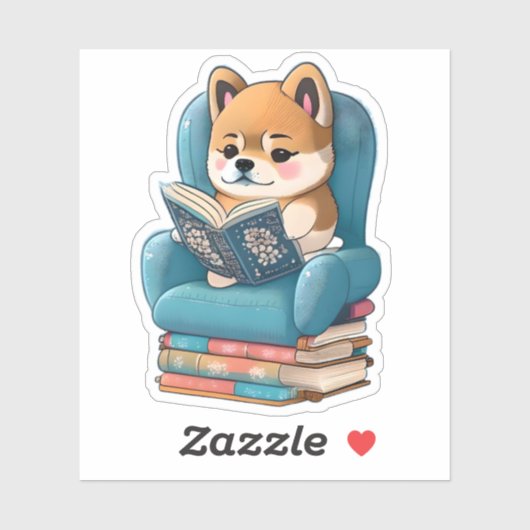 Akita puppy lezen van een boek sticker (Vel)
