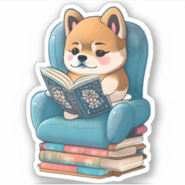 Akita puppy lezen van een boek sticker