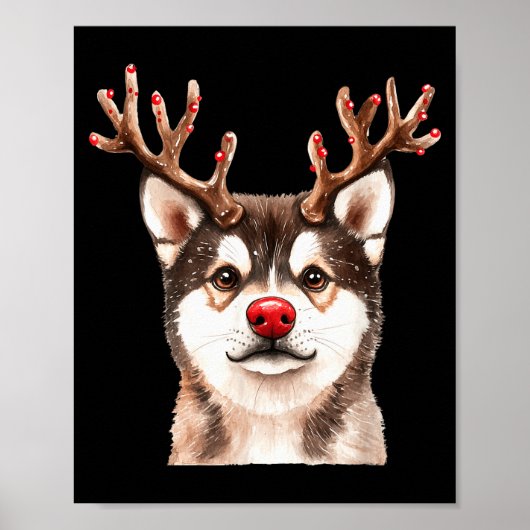 Akita Reindeer Christmas Lights Dog Lover Xmas Paj Poster (Voorkant)
