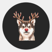 Akita Reindeer Christmas Lights Dog Lover Xmas Paj Ronde Sticker (Voorkant)