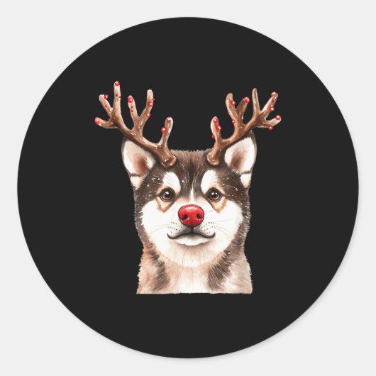 Akita Reindeer Christmas Lights Dog Lover Xmas Paj Ronde Sticker (Voorkant)