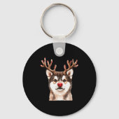 Akita Reindeer Christmas Lights Dog Lover Xmas Paj Sleutelhanger (Voorkant)