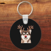 Akita Reindeer Christmas Lights Dog Lover Xmas Paj Sleutelhanger (Voorkant)