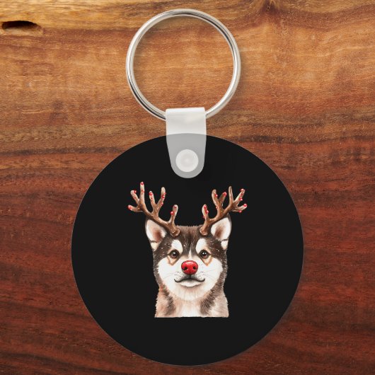 Akita Reindeer Christmas Lights Dog Lover Xmas Paj Sleutelhanger (Voorkant)
