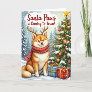 Akita Santa Paws Kerstgroet Kaart