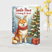 Akita Santa Paws Kerstgroet Kaart (Gele Bloem)