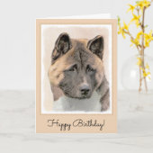 Akita-schildering - Oorspronkelijke dog kunst Kaart (Gele Bloem)