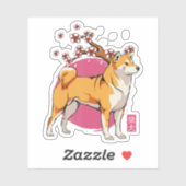 akita shiba inu dog japanese cherry blossom sakura sticker (Vel)