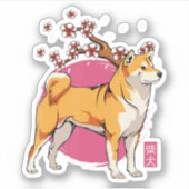 akita shiba inu dog japanese cherry blossom sakura sticker (Voorkant)
