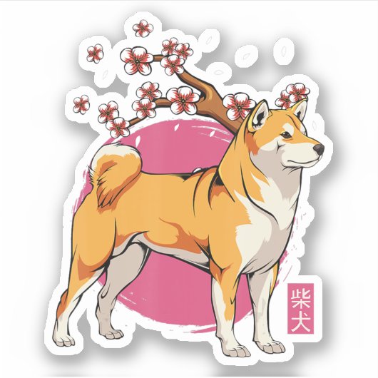 akita shiba inu dog japanese cherry blossom sakura sticker (Voorkant)