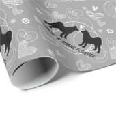 Akita Silhouetten met harten en tekst Cadeaupapier (Rol Hoek)