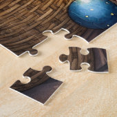 Akita Sitting by Fireplace with Christmas Lights Legpuzzel (Zijkant)