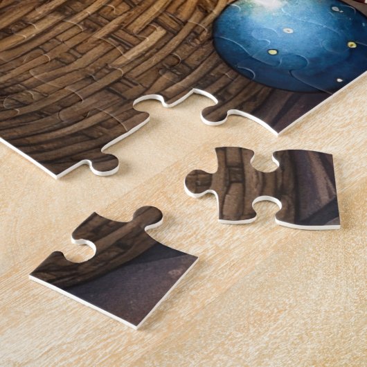 Akita Sitting by Fireplace with Christmas Lights Legpuzzel (Zijkant)