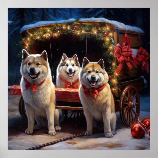 Akita Sneeuw Slede Rit Kerst Decoratie (Voorkant)