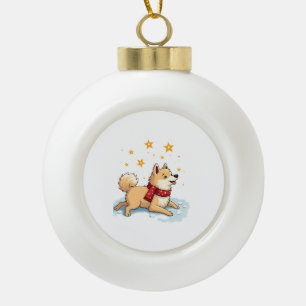 Akita Sneeuwbalgevecht Keramische Bal Ornament