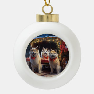 Akita Sneeuwrijke slee-rit Kerstdecoratie Keramische Bal Ornament