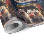 Akita Snowy Sleigh Ride Kerstdecoratie Cadeaupapier (Rol Hoek)