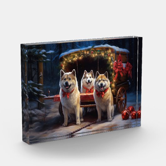 Akita Snowy Sleigh Ride Kerstdecoratie Fotoblokken (Links)