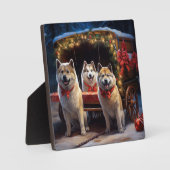 Akita Snowy Sleigh Ride Kerstdecoratie Fotoplaat (Voorkant)
