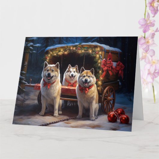 Akita Snowy Sleigh Ride Kerstdecoratie Kaart (Orchidee)
