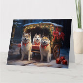Akita Snowy Sleigh Ride Kerstdecoratie Kaart (Voorkant)