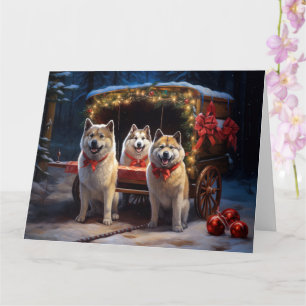 Akita Snowy Sleigh Ride Kerstdecoratie Kaart
