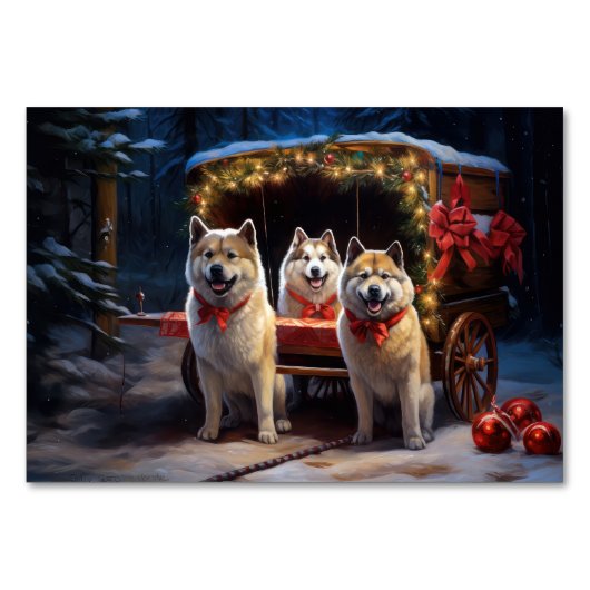 Akita Snowy Sleigh Ride Kerstdecoratie Kaart (Voorkant)