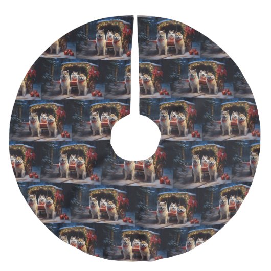 Akita Snowy Sleigh Ride Kerstdecoratie Kerstboom Rok (Voorkant)