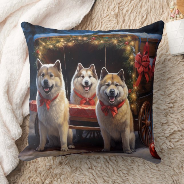 Akita Snowy Sleigh Ride Kerstdecoratie Kussen (Deken)