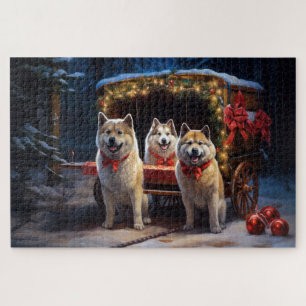 Akita Snowy Sleigh Ride Kerstdecoratie Legpuzzel