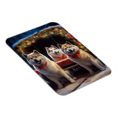 Akita Snowy Sleigh Ride Kerstdecoratie Magneet (Rechterzijde)