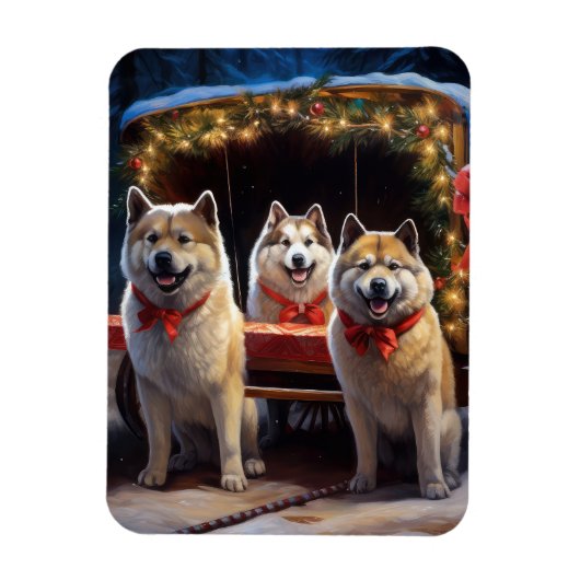 Akita Snowy Sleigh Ride Kerstdecoratie Magneet (Verticaal)