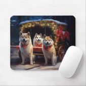 Akita Snowy Sleigh Ride Kerstdecoratie Muismat (Met muis)
