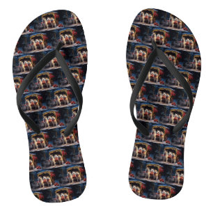 Akita Snowy Sleigh Ride Kerstdecoratie Teenslippers