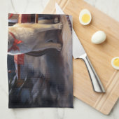 Akita Snowy Sleigh Ride Kerstdecoratie Theedoek (Quarter Fold)