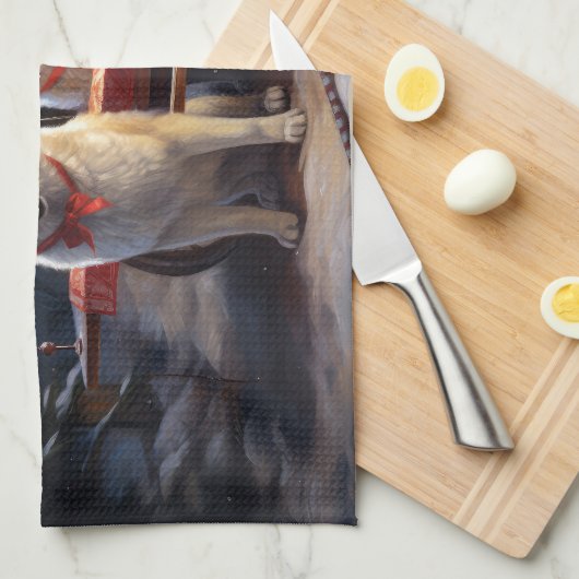 Akita Snowy Sleigh Ride Kerstdecoratie Theedoek (Quarter Fold)