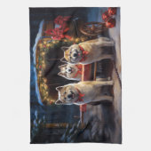 Akita Snowy Sleigh Ride Kerstdecoratie Theedoek (Verticaal)