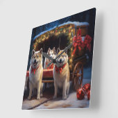 Akita Snowy Sleigh Ride Kerstdecoratie Vierkante Klok (Hoek)