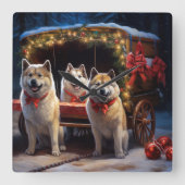 Akita Snowy Sleigh Ride Kerstdecoratie Vierkante Klok (Voorkant)